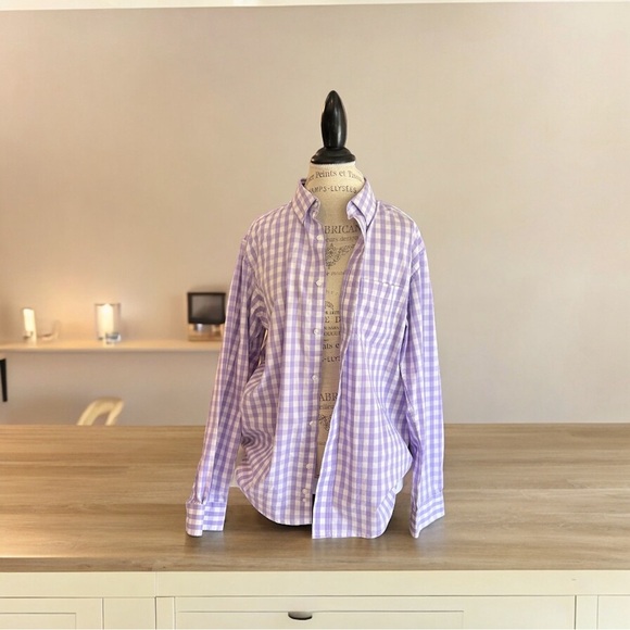 Men’s George Button Down Long Sleeved Shirt. L. Violet and white gingham - Picture 8 of 13